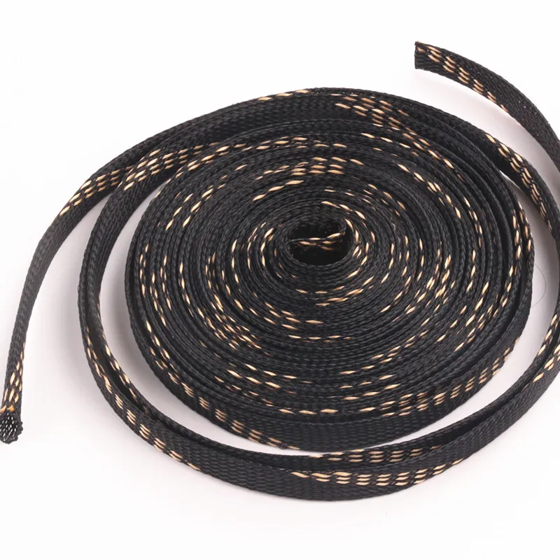10M 6mm Braided Cable Sleeves Black+Gold PET Tight Expandable Sleeve Wire Gland Protection High Density Insulation | Обустройство