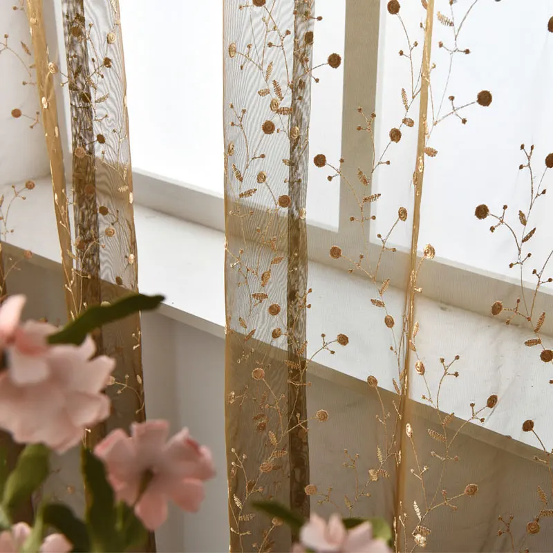 Роскошные тюлевые шторы с вышивкой белые/светло-зеленые/кофейные оконные для