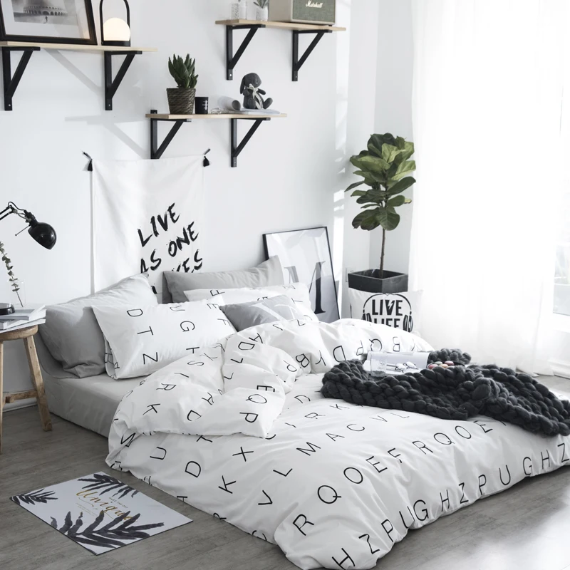 Комплект постельного белья в простом стиле хлопковый комплект с надписью