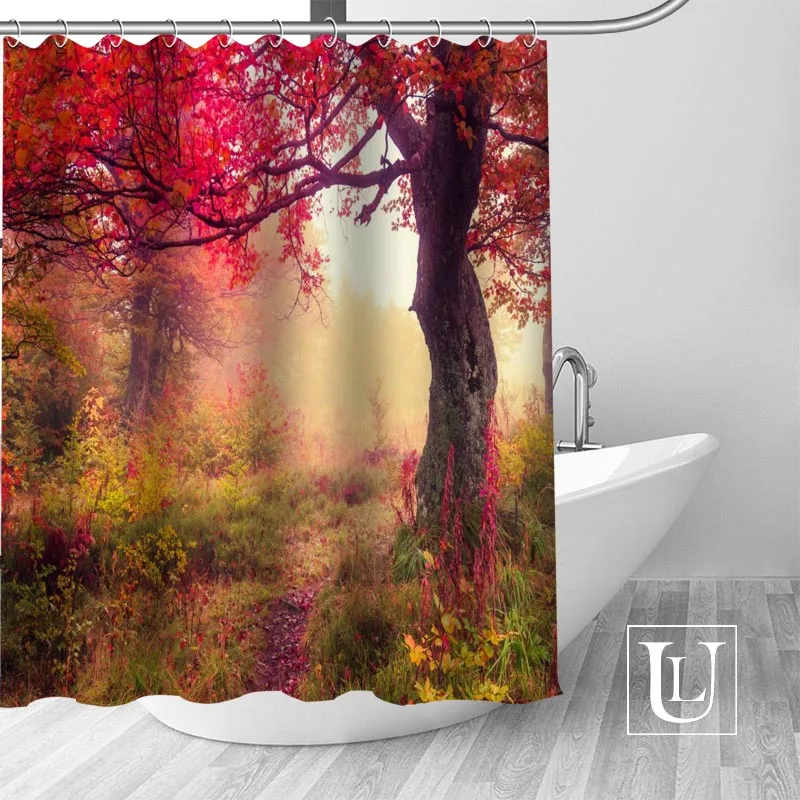 

Modern Custom forest Fabric 100% Polyester Shower Curtain High Quality Washable Bath Decor Waterproof Popular