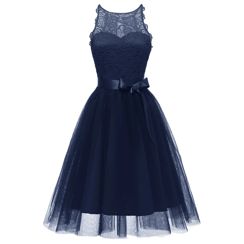 Dark Blue Dressv розовое коктейльное платье дешево совок шеи без рукавов кружева платье на выпускной вечер пояса модные коктейльные платья - Цвет: Dark Blue