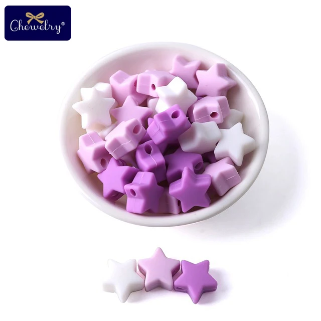 Purple Series Star CHEWELRY силиконовая бусина 40 шт. детский силиконовый Прорезыватель в форме сердца пищевой детский Кулон Жемчужный силиконовый маленький стержень детские товары игрушка - Цвет: Purple Series Star