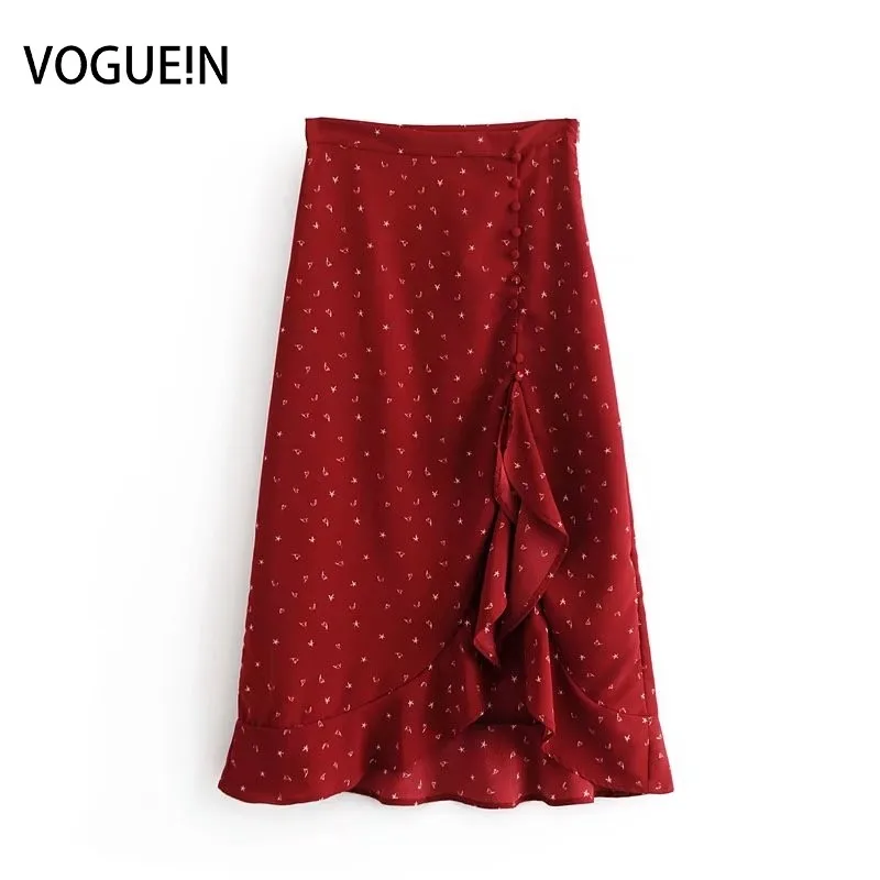 Женская ассиметричная юбка VOGUEIN красная с принтом в виде маленьких