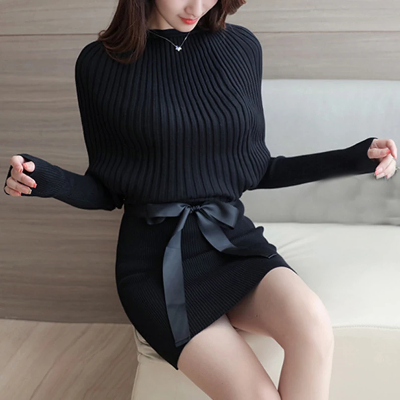 Женское зимнее платье с длинным рукавом Повседневное платье-свитер облегающее