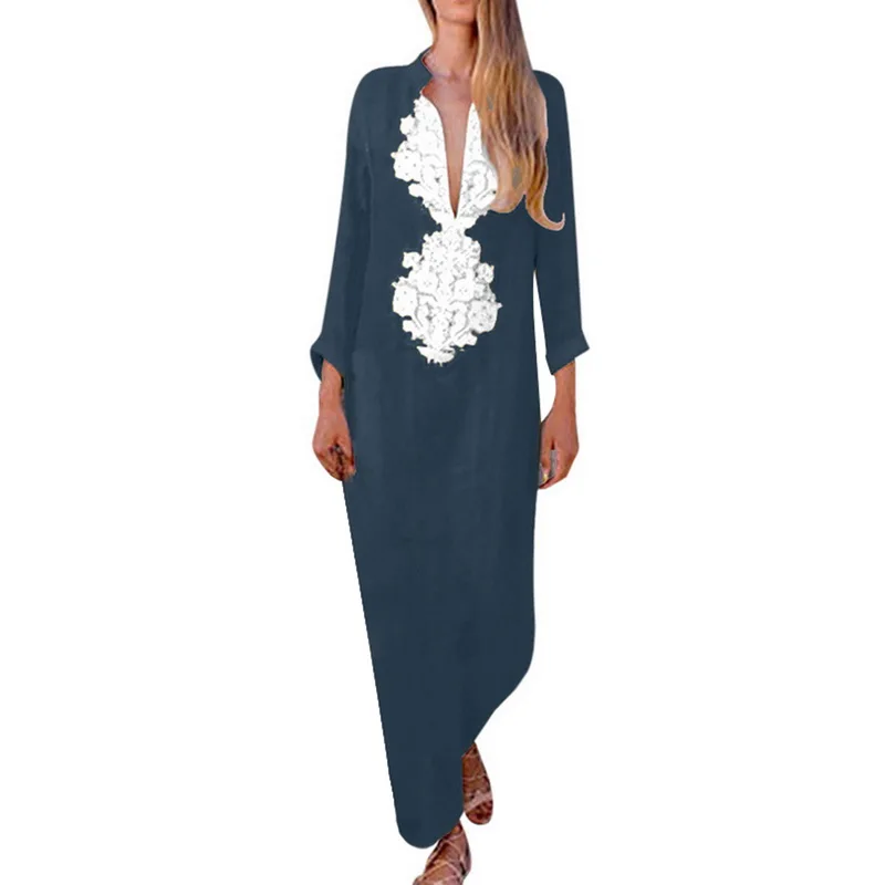 Женское платье с длинным рукавом Young повседневное хлопковое и льняное