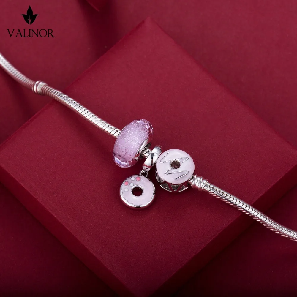 Подвеска пончик серебряные бусины 925 пробы charms fit Браслеты никогда не меняют цвет