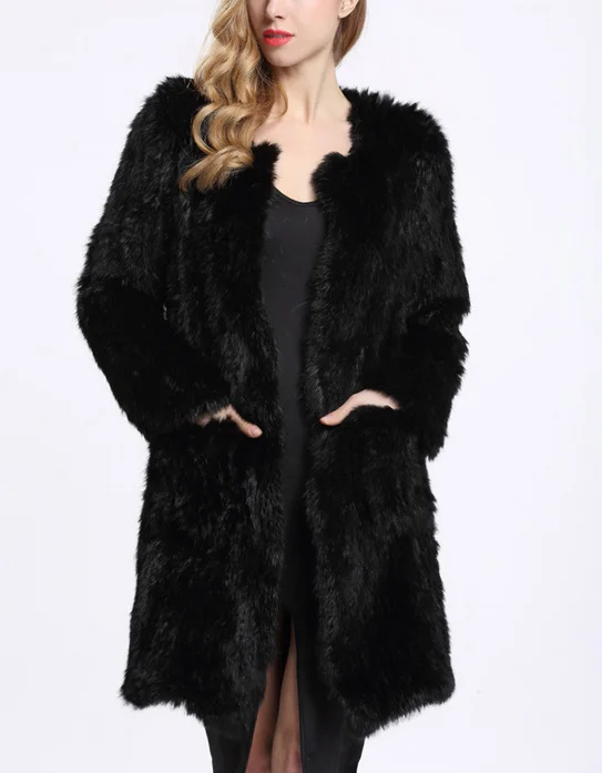 

Autumn Winter Black Faux Fur Coat Celebrity Sexy Night CLub Elegant Evening Party Fashion Long Warm Coat