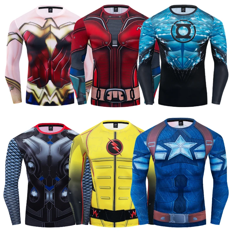 Fitness t men Autumn 3d print compression shirt Long sleeve tops fashion