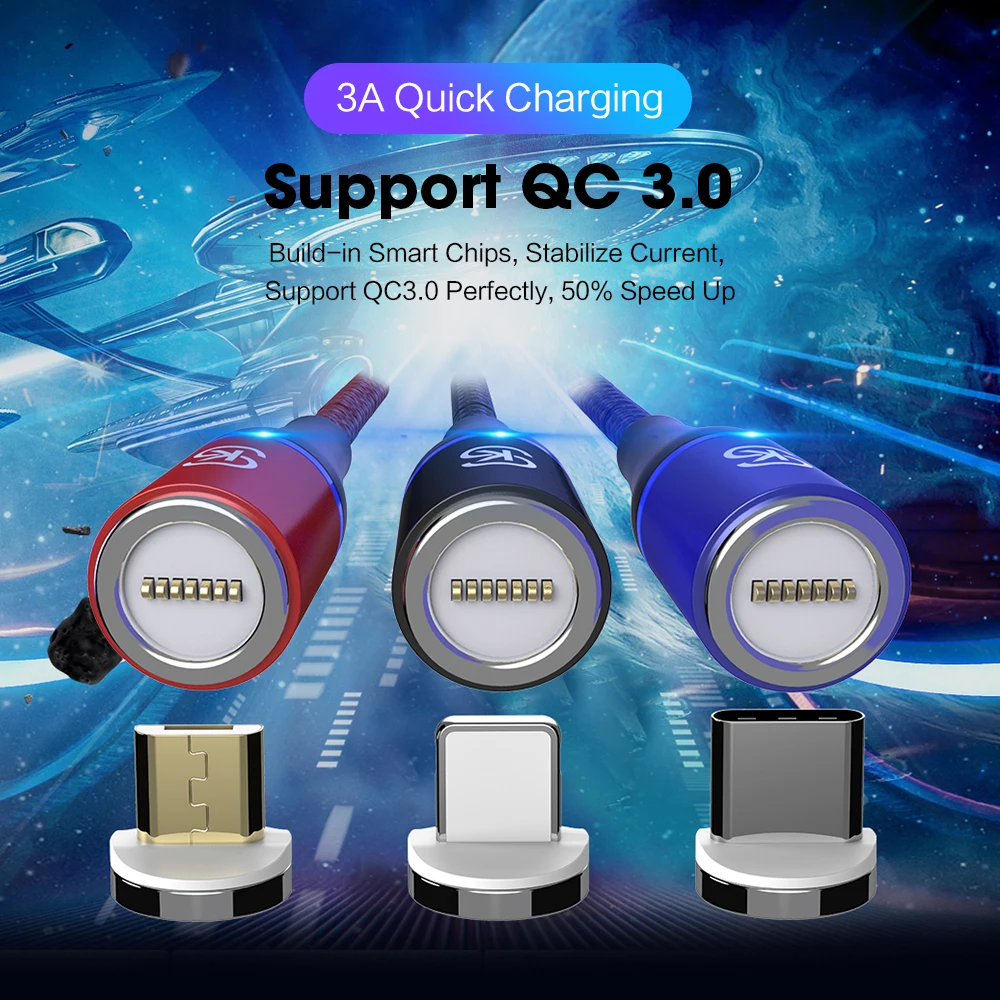 SIKAI 3A нейлоновый Магнитный кабель для быстрой зарядки 3 в 1 USB iphone Xiaomi samsung huawei