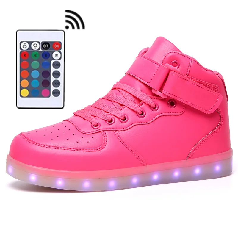 Remote Control LED Shoes Womens Pink Color High Top with USB Charging Lace Up Luminous Casual Neon Dancing Party Sneakers | Обувь