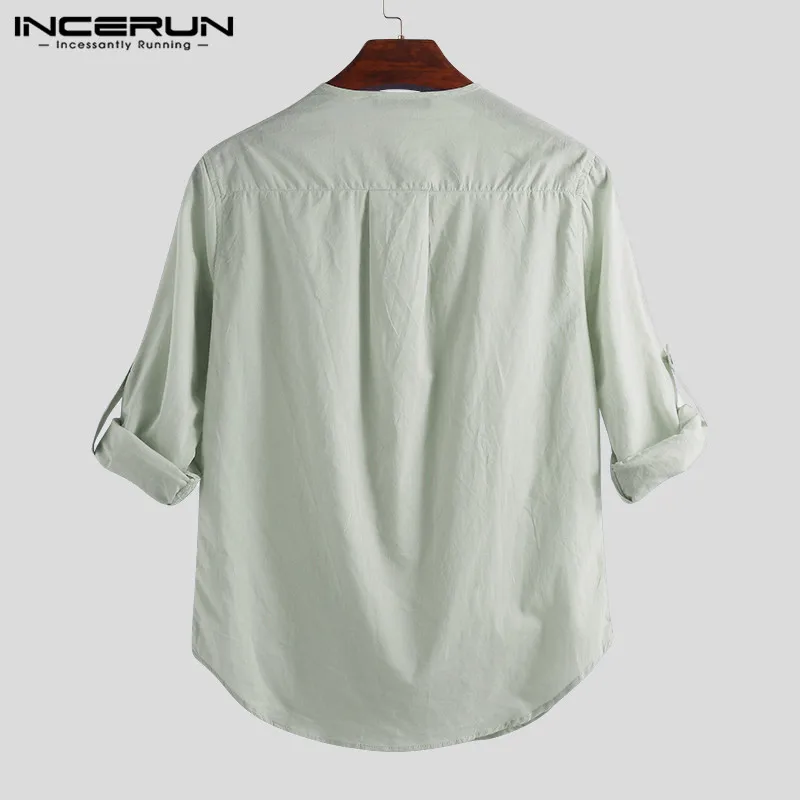 

INCERUN Men Shirt Long Sleeve Cotton Slim Fit Solid Casual Men Blouse Basic Shirt 2021 Streetwear Male Pullovers Camisa S-5XL
