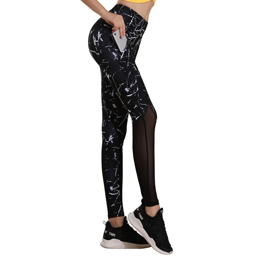 

Women Yoga Pants Elastic Pocket Sport Leggings Printed Pant Mesh Leggins Workout Capris Running Trouser Woman Gym Fitness Tights