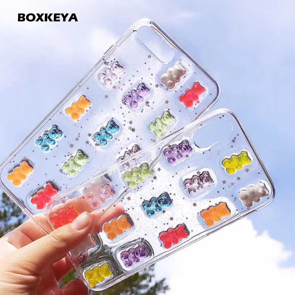 Для iPhone X чехол 3D Gummy Bear карамельный цвет мягкий s для 6 6S 7 8 Plus XS Max XR Xs Блестящий ТПУ