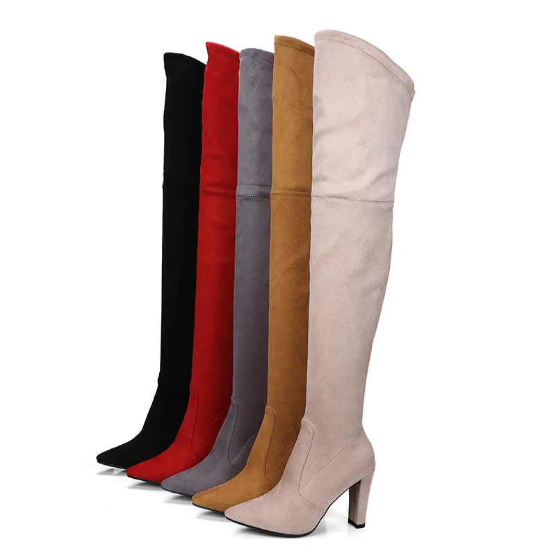 Женские ботфорты на высоком каблуке молнии большие размеры|Ботфорты| |