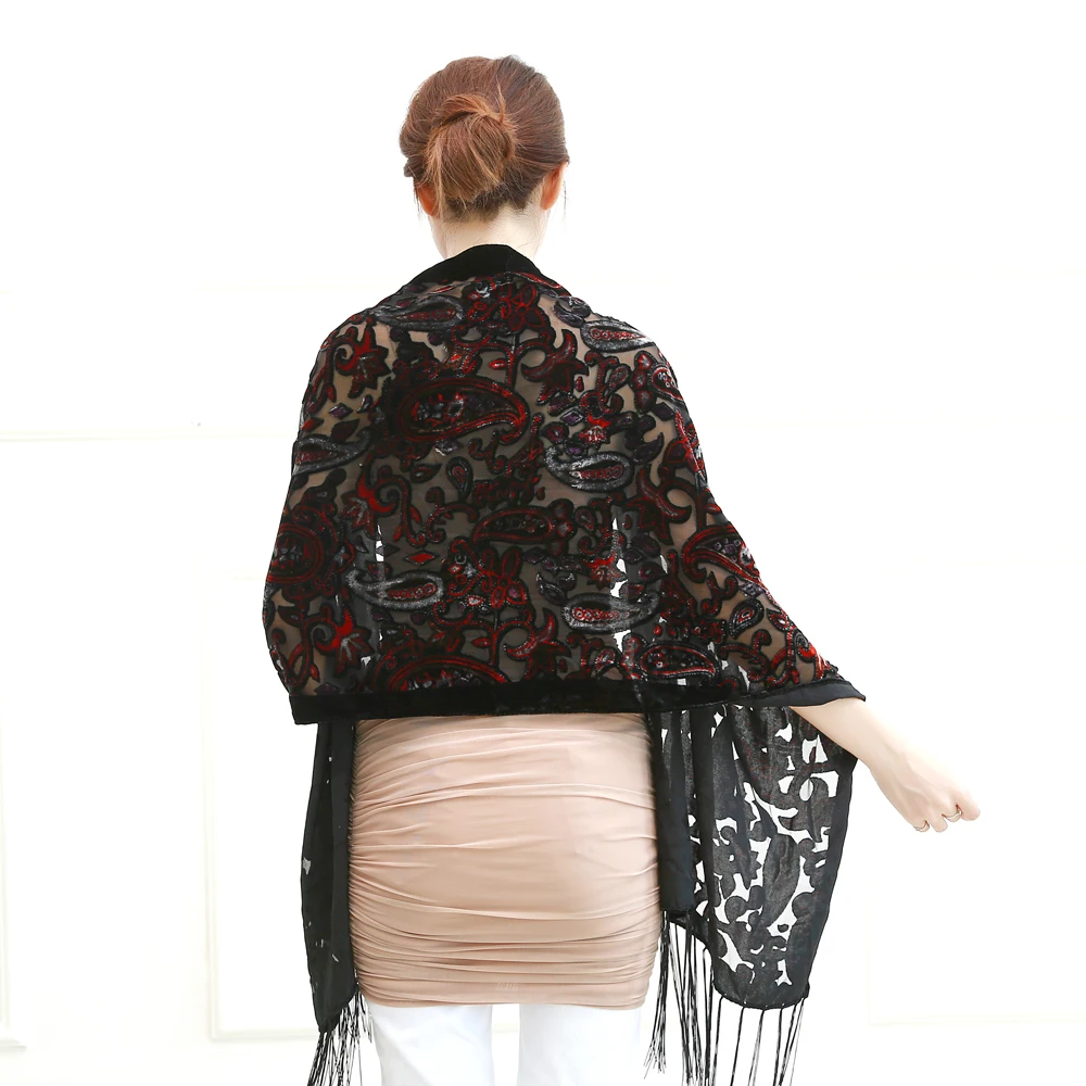 Лимит количества! Черный бархатный женский шарф кешью зимнее вечернее пончо