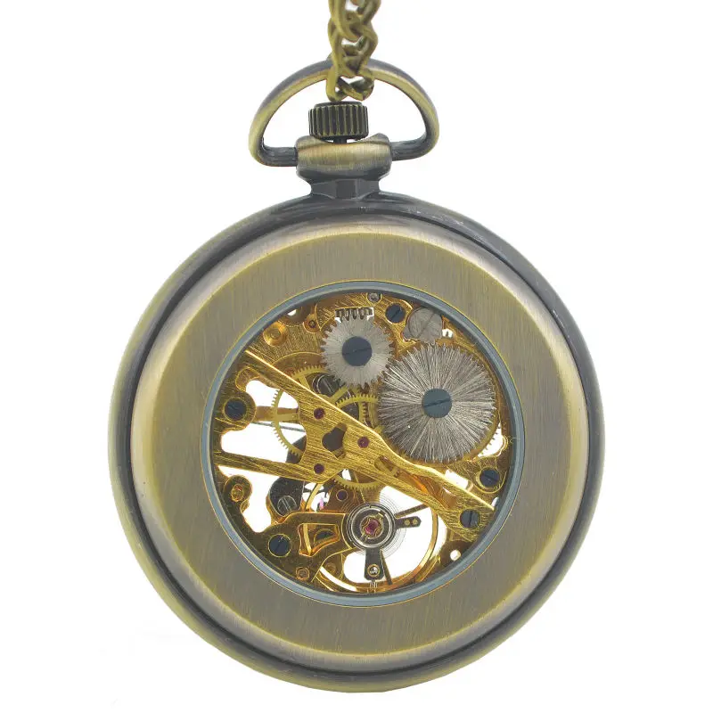 Элегантные бронзовые Механические карманные часы с цепочкой новый хороший