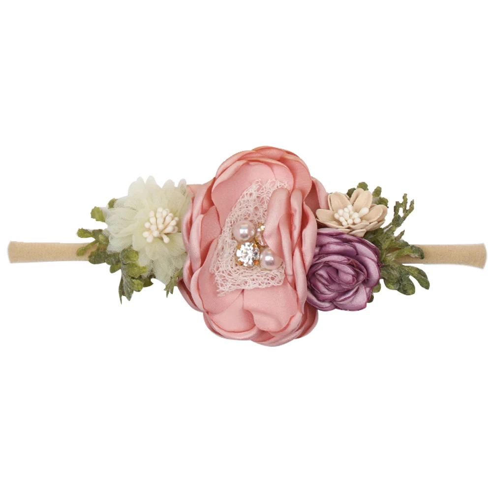18 IBOWS Hair Accessories Lovely Baby Headband Fake Flower Nylon Hair Bands For Kids Artificial Floral Elastic Head Bands Headwear - Цвет: 18