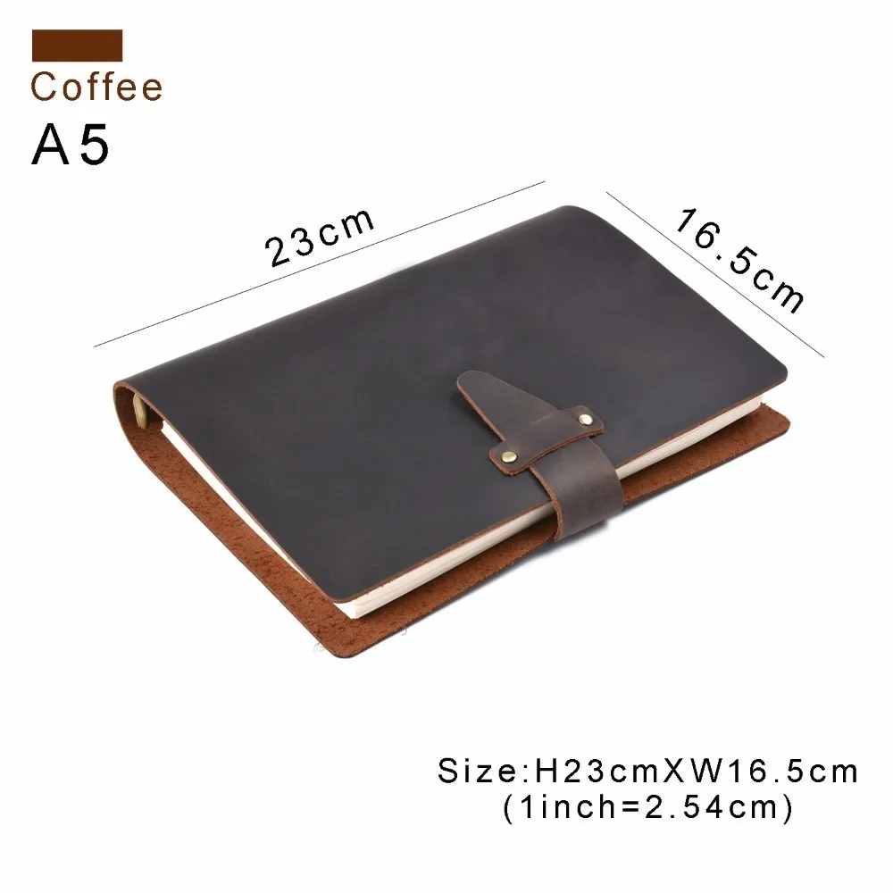Coffee Высокое качество, деревенские кольца из натуральной кожи, блокнот А5, дневник на спирали, латунный переплетный журнал, альбом для зарисовок, планировщик, канцелярские принадлежности - Цвет: Coffee