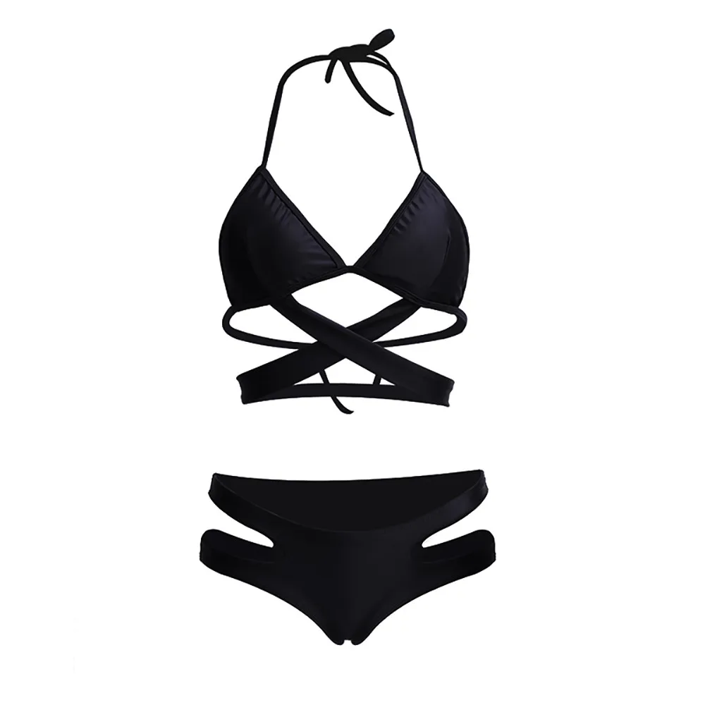 Лето 2018 бикини купальник женский цельный крест Бандаж набор Холтер пуш ап Мягкий