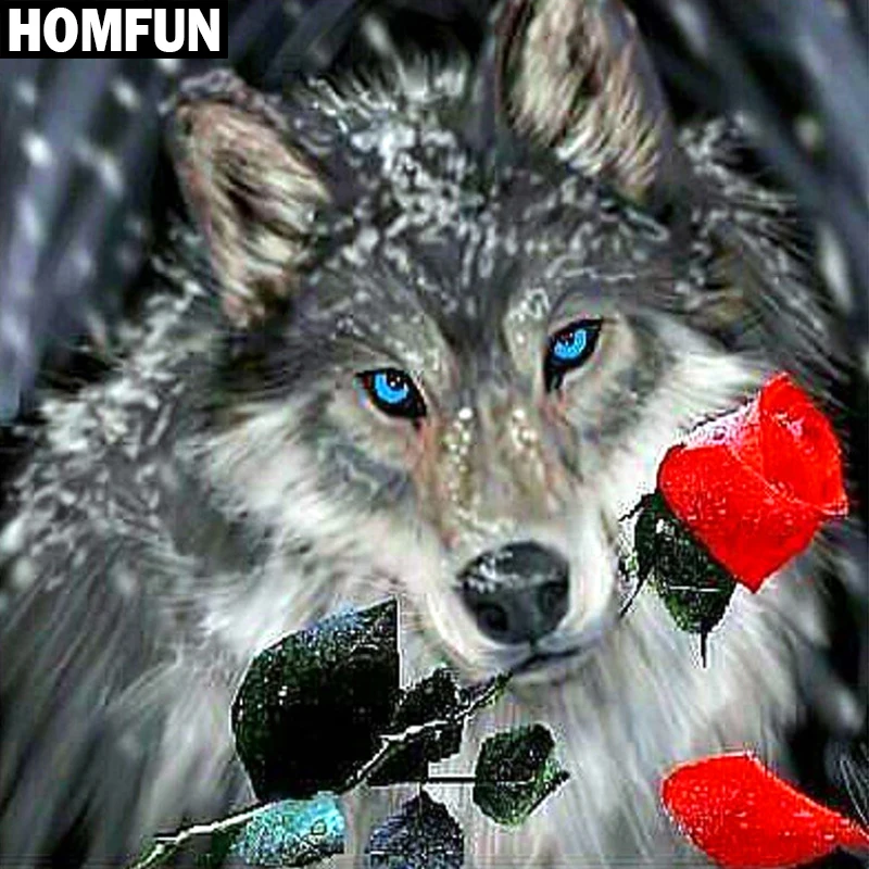 Алмазная 5D картина HOMFUN волк Роза вышивка крестиком квадратная/круглая домашний