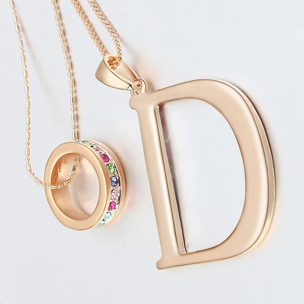 

Unique Design Letter D Layered Long Necklace Sweater Chain Full With Top Quality Austria Crystal Bijoux Femme Women Jewelry