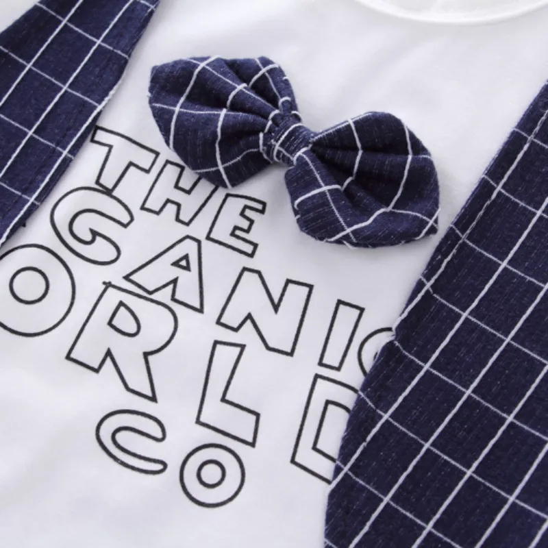 Красивая детская одежда повседневная футболка с имитацией жилета + брюки 2