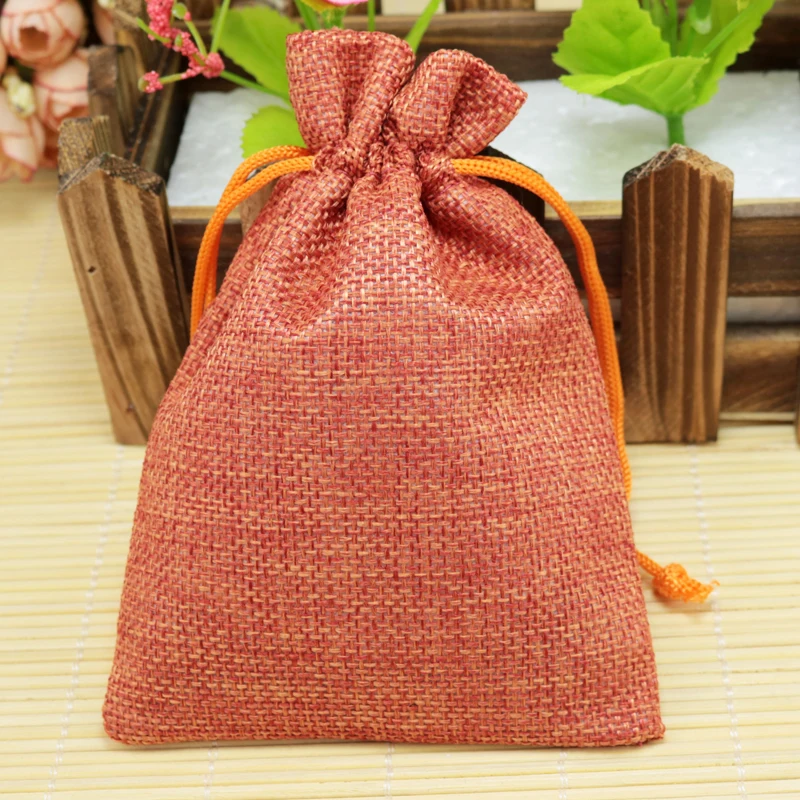 

10Pcs 9.5x13.5cm Orange Color Linen Drawstring Pouch Jewelry Bag Christmas/Wedding Gift Gunny Bag