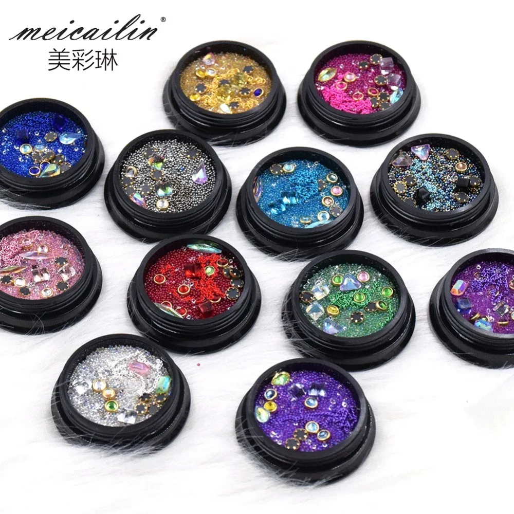1 Box Mixed Colorful Acrylic Rhinestones Alloy Metal Frame Chains DIY Nails Decor Manicure Diamonds 3D Nail Art Decorations | Красота и