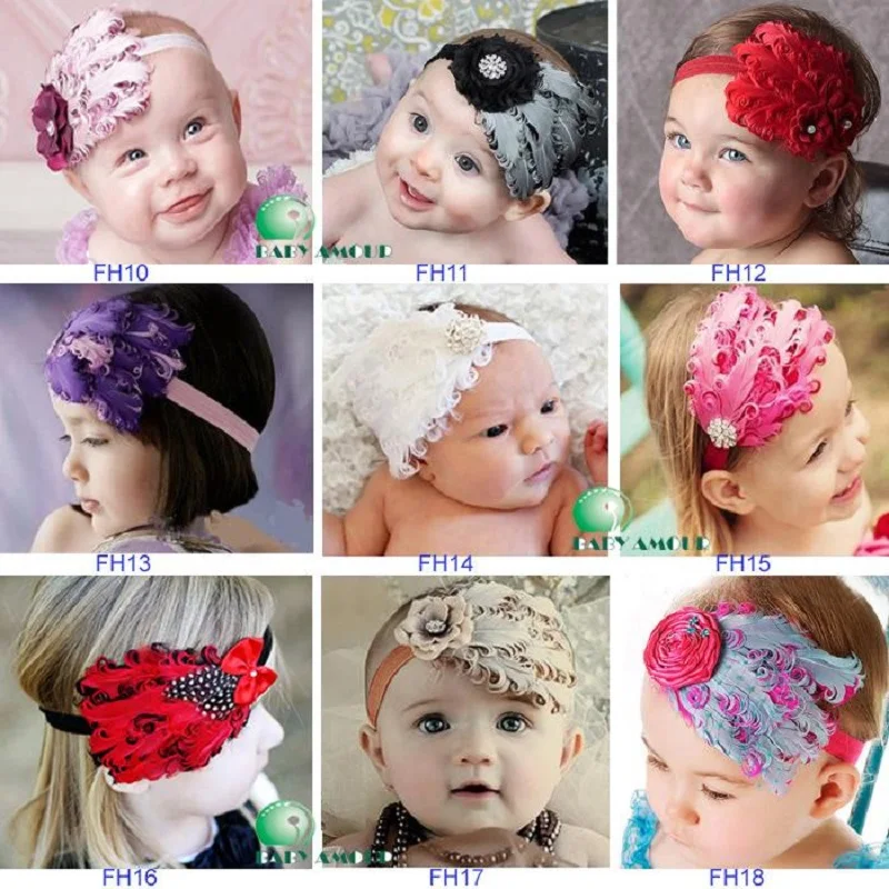 

Hooyi Feather Baby Girls Hairbands Newborn Headwear Fashion Children Headbands Bandanas Elastic Hair Bands Hair Ribbons Tiaras