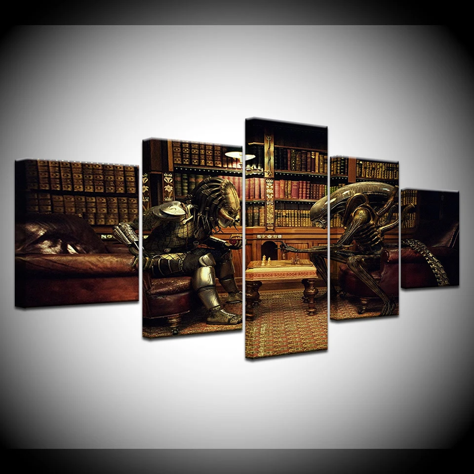 5 панелей HD пришельцы против Хищника международный шахматный холст рамка картины