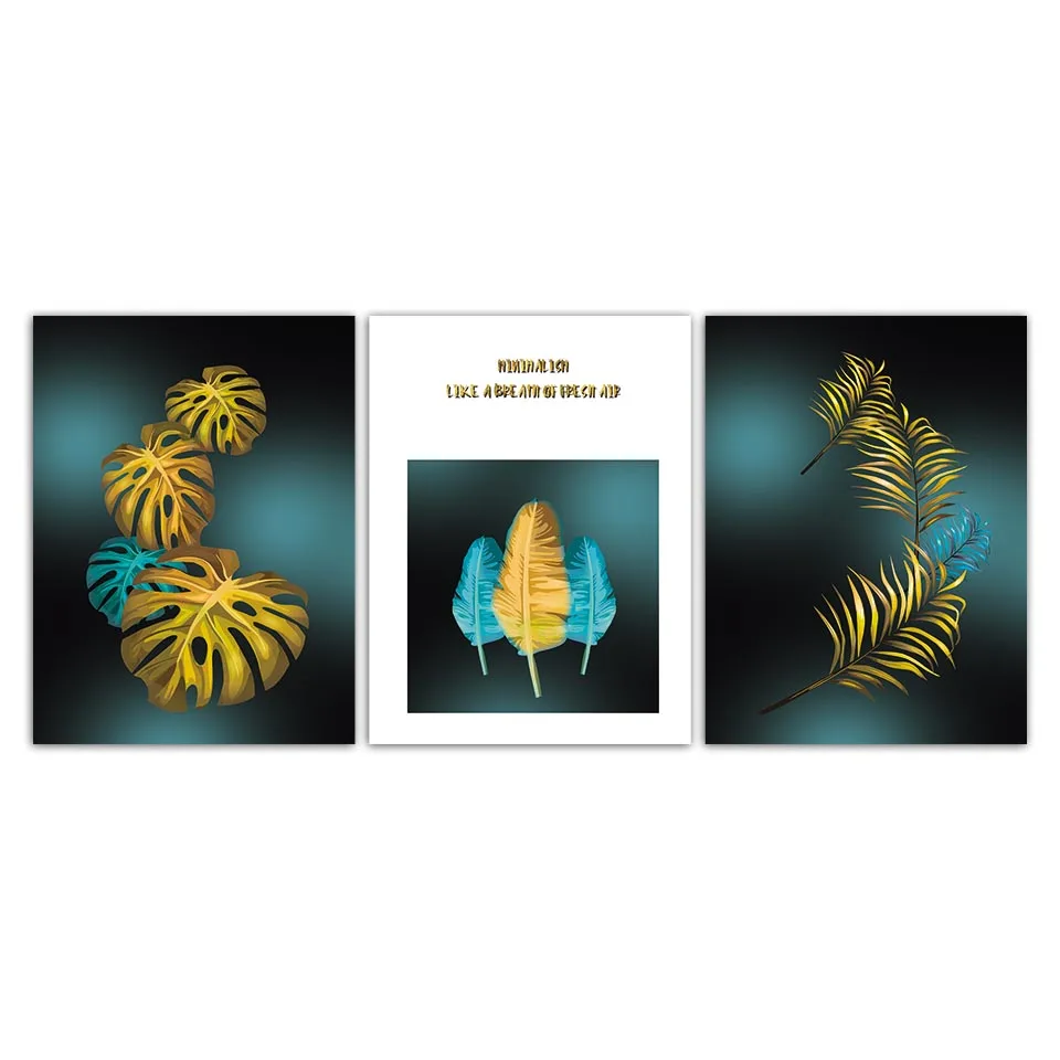 Золотые зеленые листья искусство печать на стене растение картина в