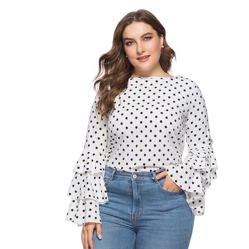 LALAIKAI плюс Размеры XL 2XL 3XL 4XL 5XL 6XL в горошек футболка Для женщин с длинным рукавом