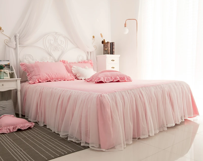 С кружевом из чистого хлопка Постельное белье Розовый пододеяльник набор