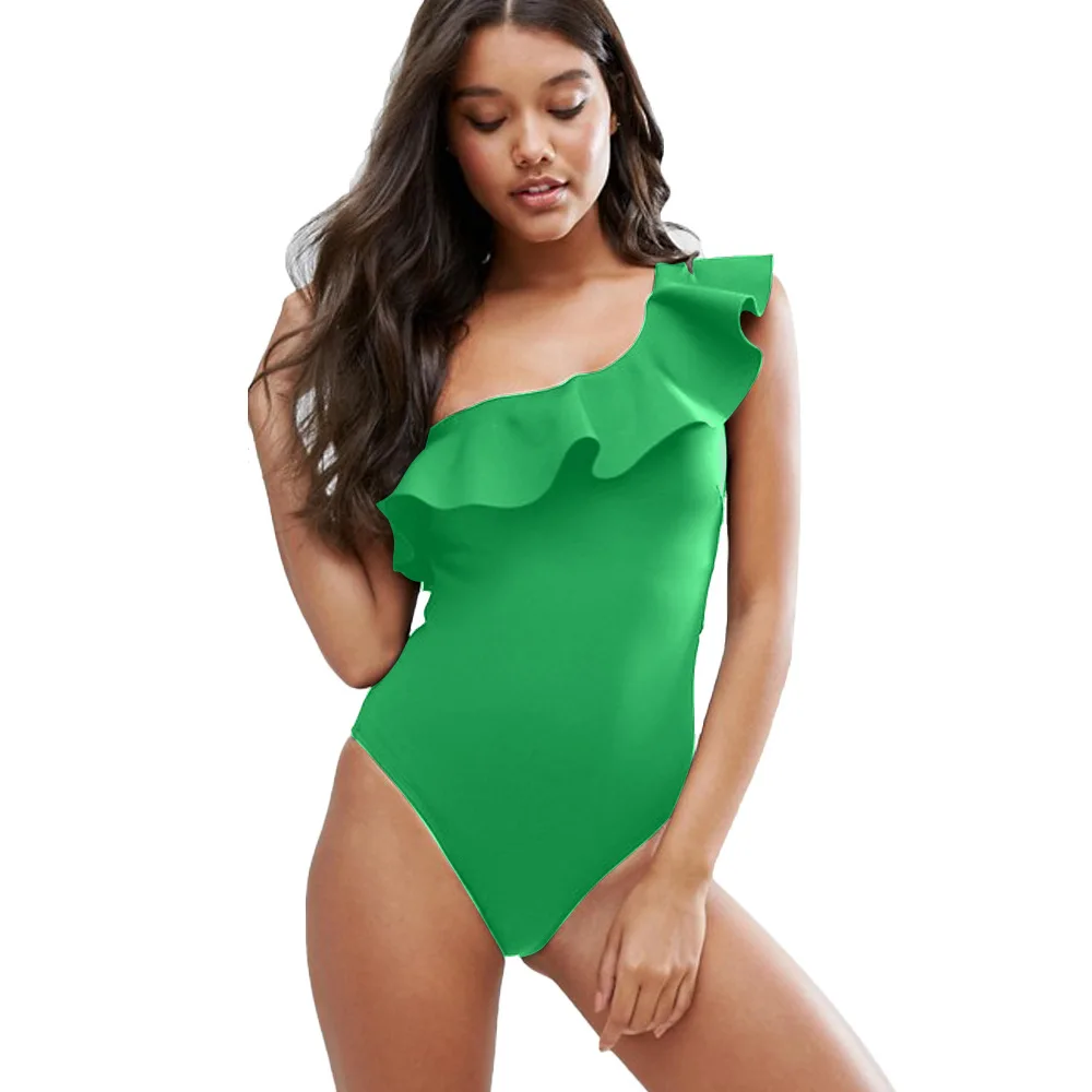 Горячая мода на одно плечо Ruffed вырезом Женские Летние Боди Пляжная комбинезон