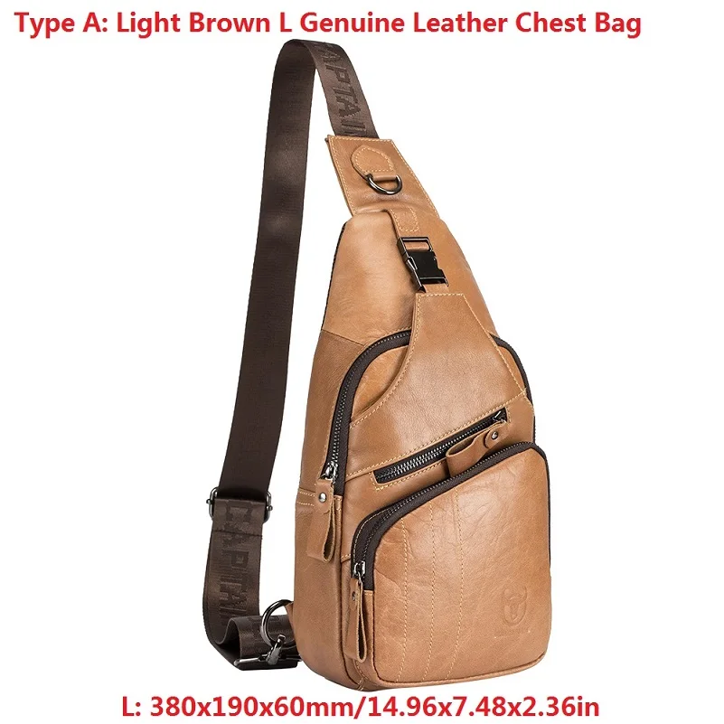 Type A Light Brown L BULLCAPTAIN сумка-мессенджер на талию, на грудь, на заднюю часть, высокое качество, натуральная кожа, Воловья кожа, винтажная дорожная сумка через плечо для мужчин - Цвет: Type A Light Brown L