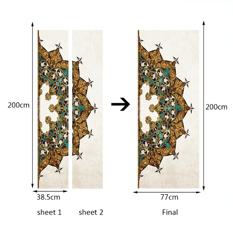 

77*200cm Delicate Design of a Half Mandala Flower Oil Paintting Wall Sticker Wallpaper Door Stickers Home Decor