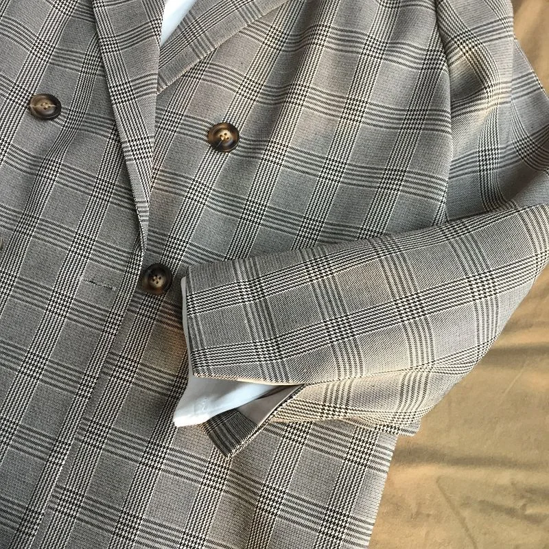 MODISON повседневное Проверьте Блейзер для женщин в Корейском стиле винтаж