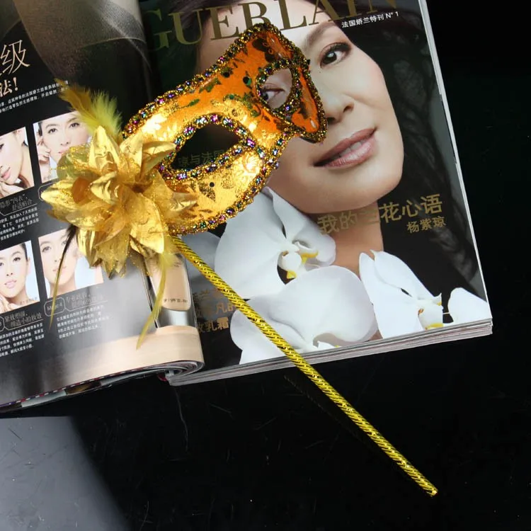 50 шт. Маскарадная маска с перьями и цветами на палочке костюм Марди Грас печать