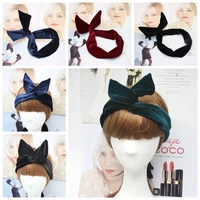 1pcs velvet bunny wire wrap headband hair band for women girls hair accessories rabbit ear turban bandage on head bandana