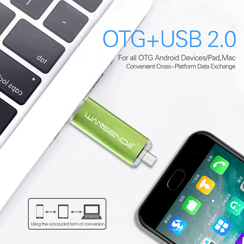USB флеш накопитель WANSENDA OTG металлический 8 ГБ 16 32 64 128 256 накопители 2 в 1 Micro usb для