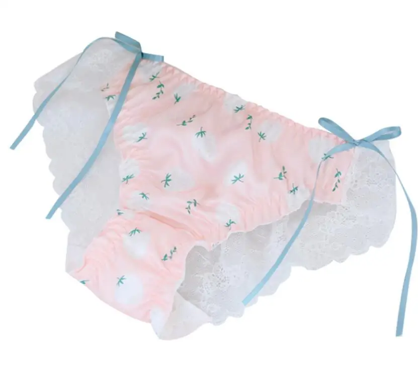 Strawberry Новое поступление настоящая фотография M L XL милые Лолиты Kawaii персик цветочные кружева Ruffl трусики нижнее белье Brief Knicker WP600 - Цвет: Strawberry