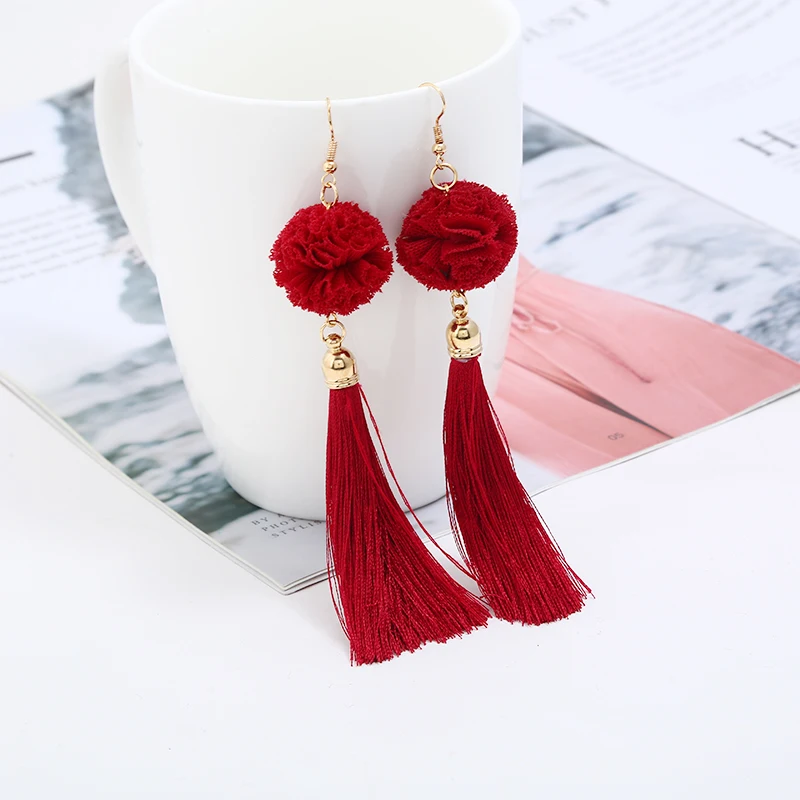 Дизайнерские богемные длинные кисточки серьги новинка 2018 красные черные