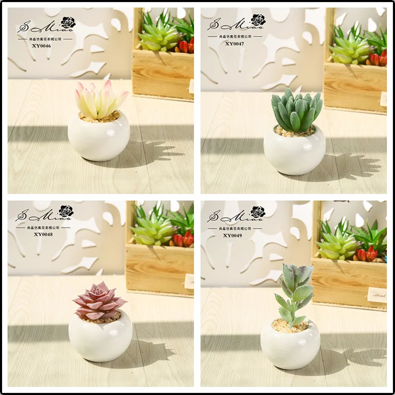 4 набора искусственных зеленых растений в горшках для дома, офиса, балкона: тропический мини-бонсай, фальшивые цветы и орнаменты.