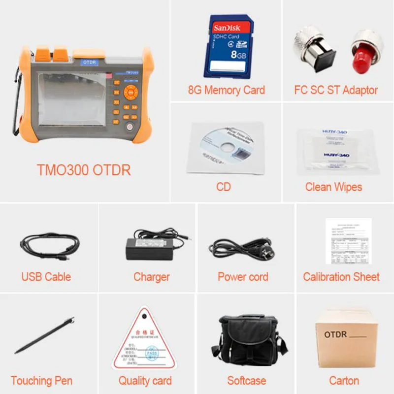 

English menu TMO-300-SM-B OTDR 60-120KM Touch Screen Optical Time Domain Reflectometer 1310/1550nm Integrated VFL OTDR