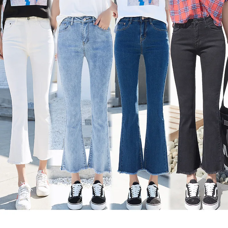 Женские джинсы модные сексуальные с высокой талией обтягивающие широкими