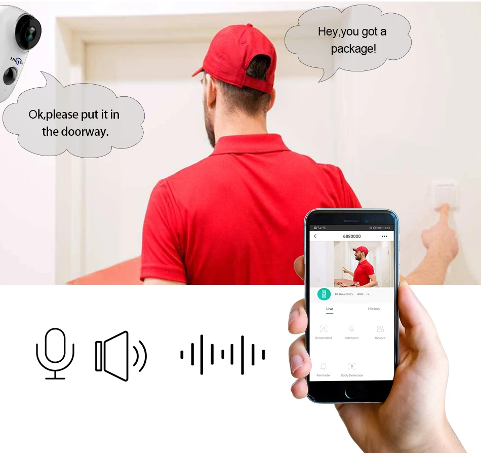 Hiseeu Беспроводная перезаряжаемая батарея CCTV Wifi ip-камера для улицы IP65 Всепогодная домашняя камера безопасности PIR Сигнализация Движения