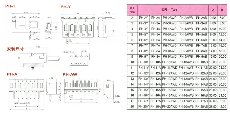 Набор коннекторов PHISCALE PH2.0 50 10 16 контактов 2 0 мм контактный разъем + вертикальный/90