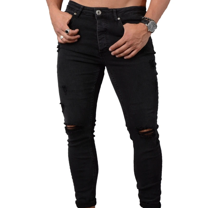Мужские повседневные модные джинсы со средней талией мужские рваные прямые