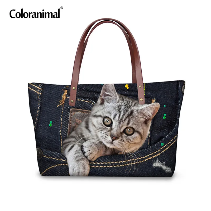 CC3323AL Coloranimal, роскошная женская сумка, 3D, черная, Джинсовая, с принтом, женские большие сумки, милые животные, кошка, собака, мопс, тоут, сумки на плечо для дам - Цвет: CC3323AL