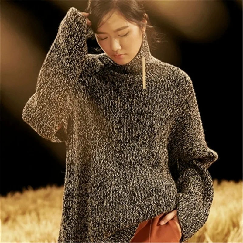 100% hand made pure cashmere knit women fashion turtleneck solid shawl sleeve pullover sweater customized | Женская одежда